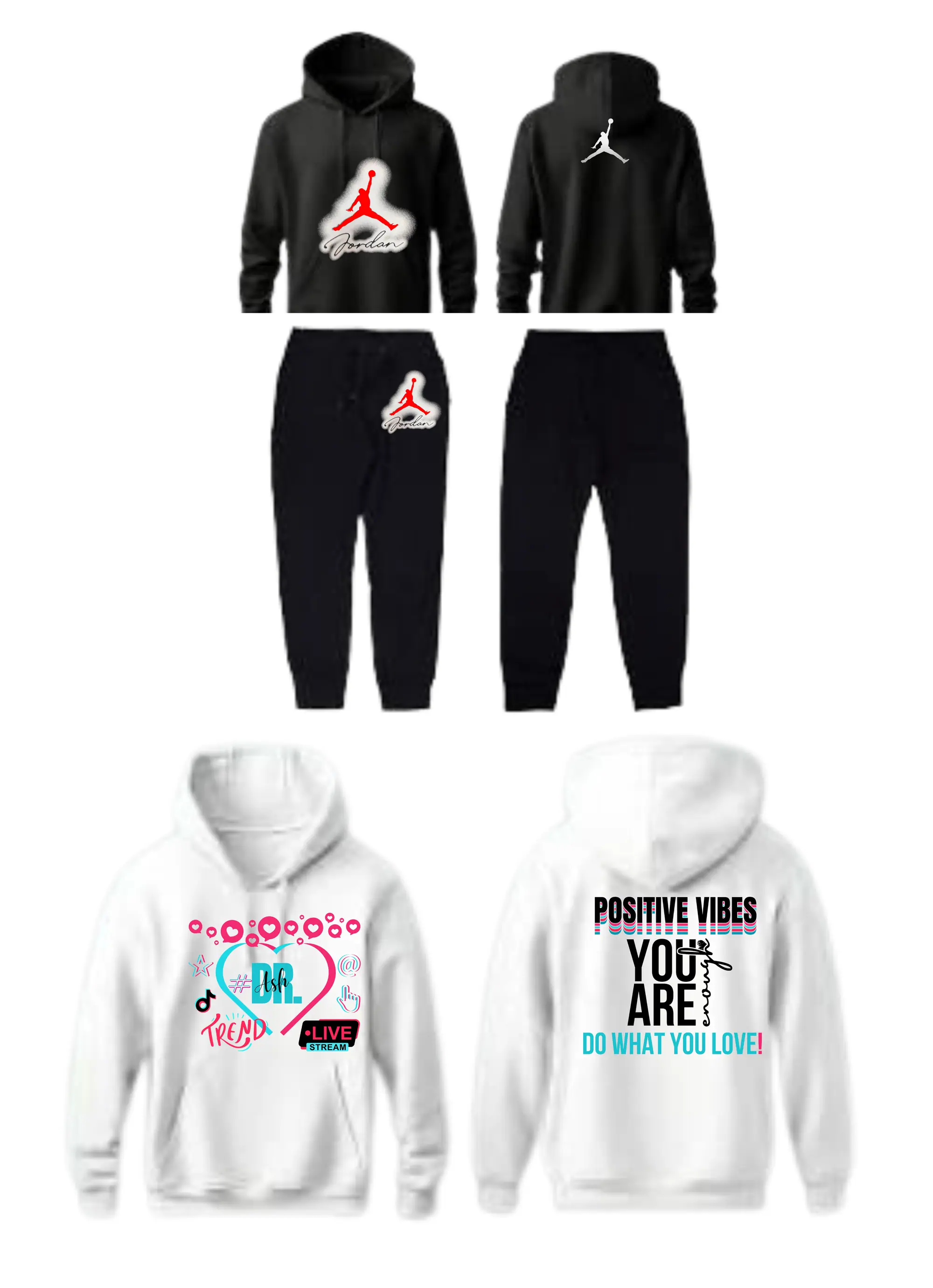 Custom hoodie and jogger set print examples